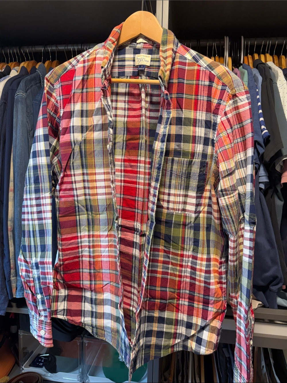 J. Crew Indian Madras Patchwork Plaid Button-Down Shirt L Slim